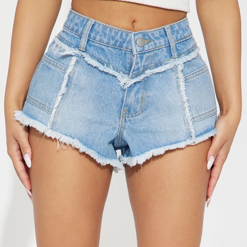 Fashion Nova Light Blue Frayed Jean Shorts